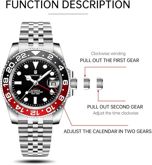 Corgeut GMT Watches for Men Luxury Men’s Automatic Mechanical Watch Date Display relojes para Hombres Japanese Movement 10ATM Waterproof 6001G-A