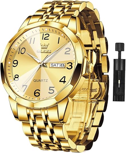 OLEVS Watch for Men Business Dress Diamond Analog Quartz Date Luxury Classic Stainless Steel Waterproof Luminous Two Tone Wrist Watch