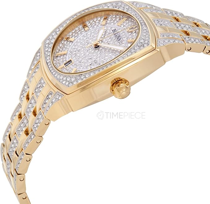 Bulova Men’s Crystal Phantom 3-Hand Date Quartz Cushion Shaped Case Watch, Pave Crystal Dial, 40mm
