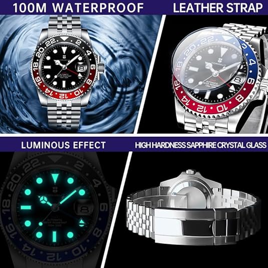 Corgeut GMT Watches for Men Luxury Men’s Automatic Mechanical Watch Date Display relojes para Hombres Japanese Movement 10ATM Waterproof 6001G-A