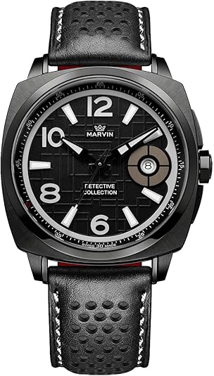 marvin Luxury Watches for Men Swiss Men’s Watch in Stainless Steel with Leather Strap and Sapphire Glass Date Dial,Luminous Hands and Marks,Quartz Movement,50M Waterproof