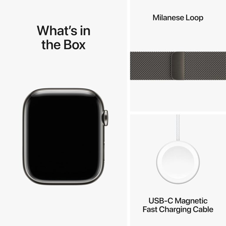 Apple Watch Series 9 [GPS + Cellular 45mm] Smartwatch with Graphite Stainless Steel Case with Graphite Milanese Loop. Fitness Tracker, Blood Oxygen & ECG Apps, Always-On Retina Display