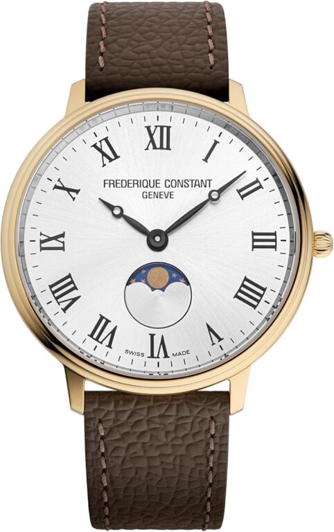 Frederique Constant Classic Quartz Moonphase Gold Stainless Steel Case Watch and Brown Leather Strap, Black Dial, Style: FC-206RS3S5