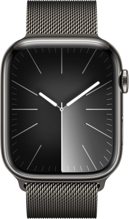Apple Watch Series 9 [GPS + Cellular 45mm] Smartwatch with Graphite Stainless Steel Case with Graphite Milanese Loop. Fitness Tracker, Blood Oxygen & ECG Apps, Always-On Retina Display
