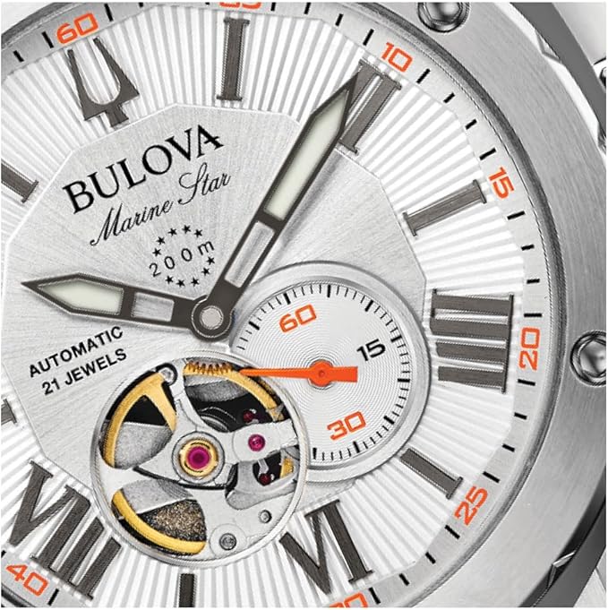 Bulova Men’s Marine Star ‘Series A’ Automatic Watch with Orange Silicone Strap Style: 98A226