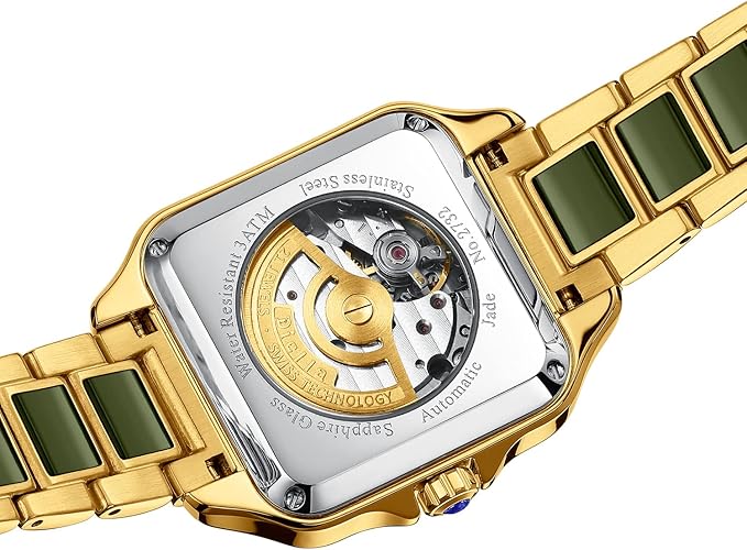 Diella Rectangle Automatic Wrist Watches for Men and Women with Jade