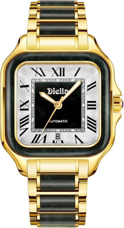 Diella Rectangle Automatic Wrist Watches for Men and Women with Jade
