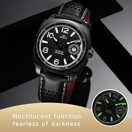 marvin Luxury Watches for Men Swiss Men’s Watch in Stainless Steel with Leather Strap and Sapphire Glass Date Dial,Luminous Hands and Marks,Quartz Movement,50M Waterproof