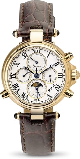 Stauer Gold Finished Graves ’33 Wristwatch – Automatic Watch for Men with 39mm Gold Finished Casing – Moon Phase Watch with Brown Leather Band