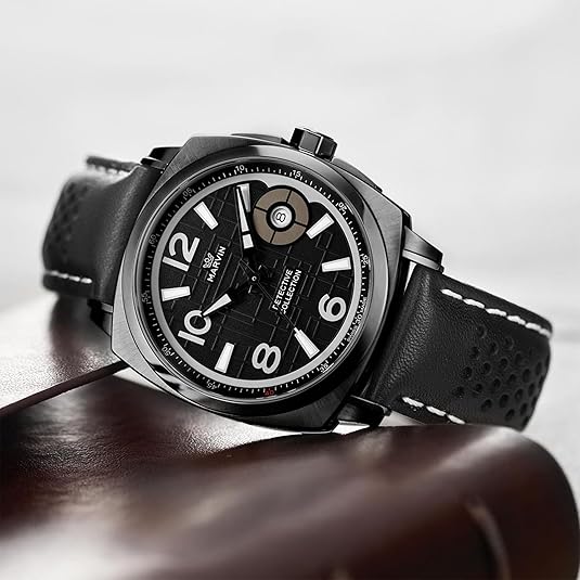 marvin Luxury Watches for Men Swiss Men’s Watch in Stainless Steel with Leather Strap and Sapphire Glass Date Dial,Luminous Hands and Marks,Quartz Movement,50M Waterproof