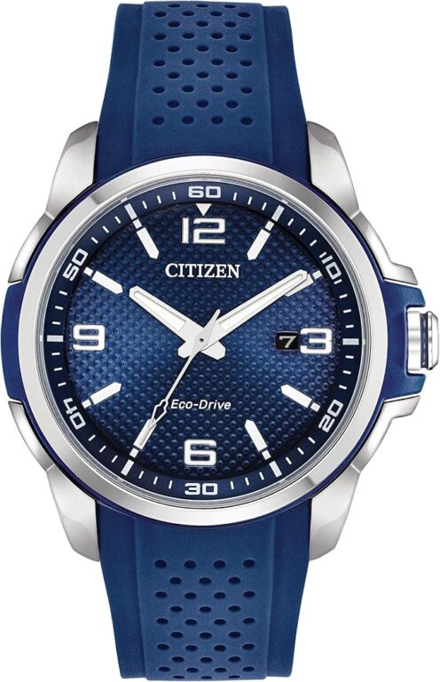 Citizen Men’s Eco-Drive Weekender Watch in Stainless Steel with Blue Polyurethane strap, Blue Dial (Model: AW1158-05L)