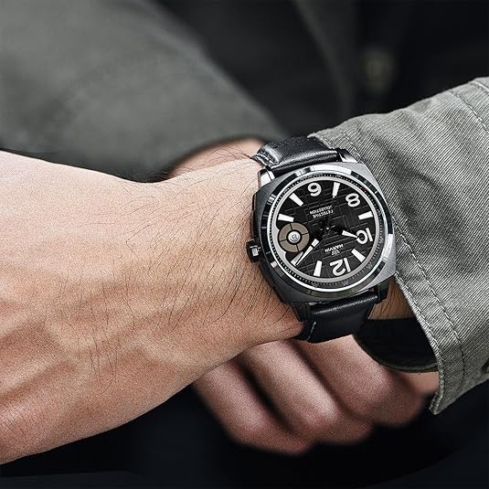 marvin Luxury Watches for Men Swiss Men’s Watch in Stainless Steel with Leather Strap and Sapphire Glass Date Dial,Luminous Hands and Marks,Quartz Movement,50M Waterproof