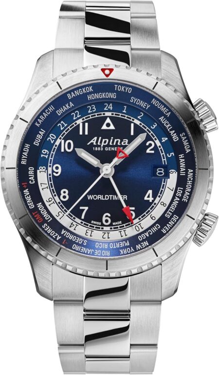 ALPINA Men’s Swiss Startimer Worldtimer Quartz Watch, Stainless Steel, GMT, Sapphire Crystal
