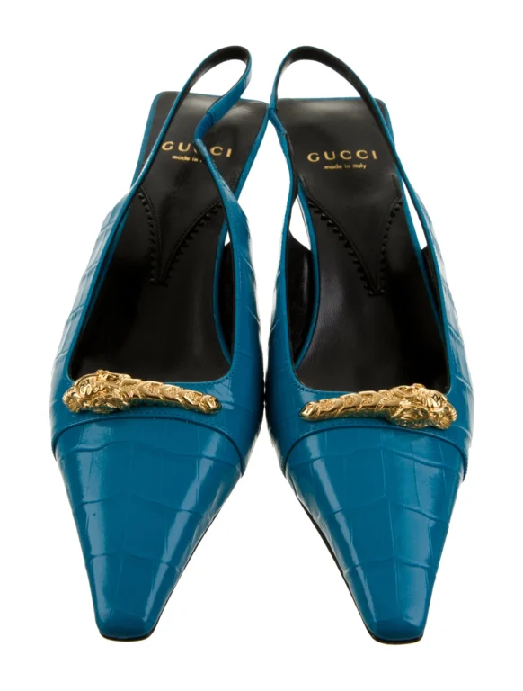 Gucci Embossed Leather Slingback Pumps Women’s Size: 7 | IT 37