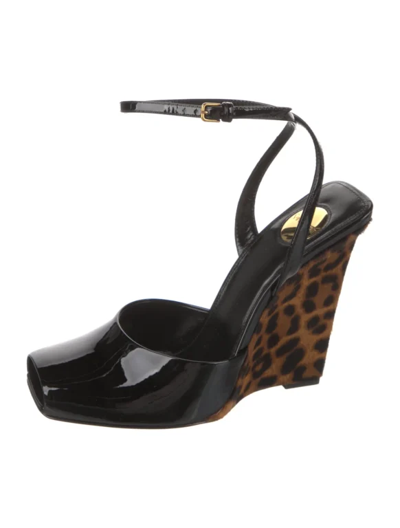 Saint Laurent Patent Leather Animal Print Sandals Women’s Size: 8 | IT 38